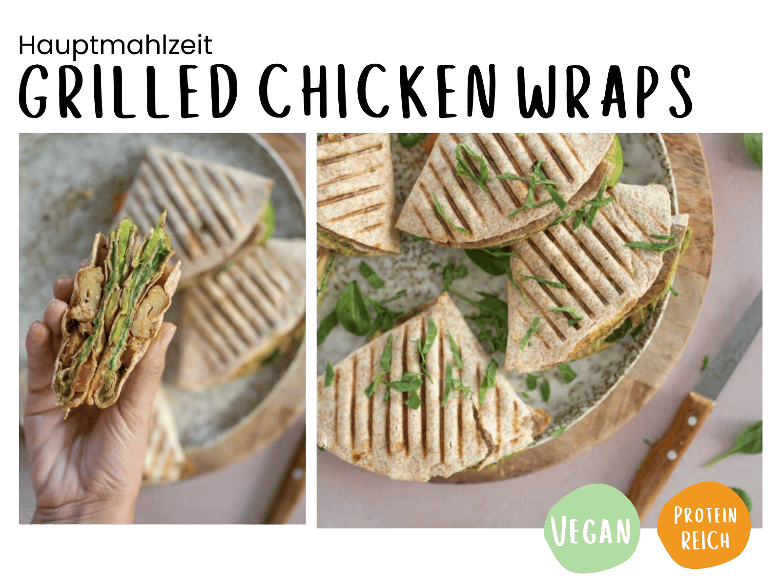 Vegane Grilled Chicken Wraps mit grünem Pesto Plantpower Nutrition